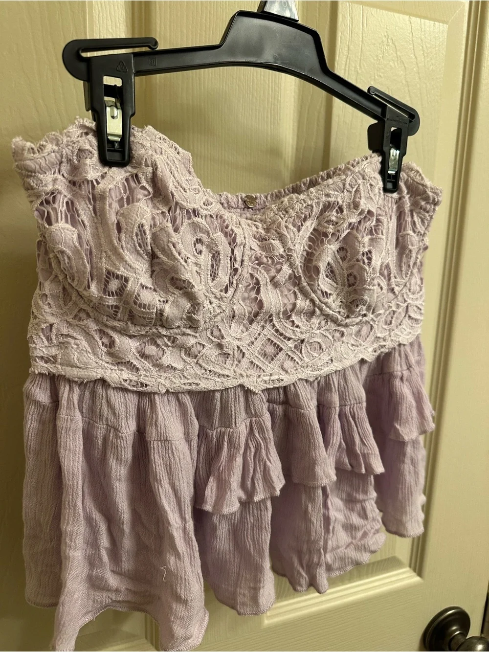 Free People Lace Bustier Tiered Ruffle Crop Top - Light Lavender